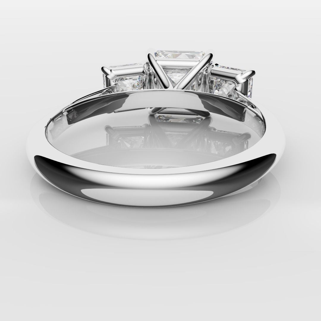Square Radiant Cut Diamond Trilogy Engagement Ring