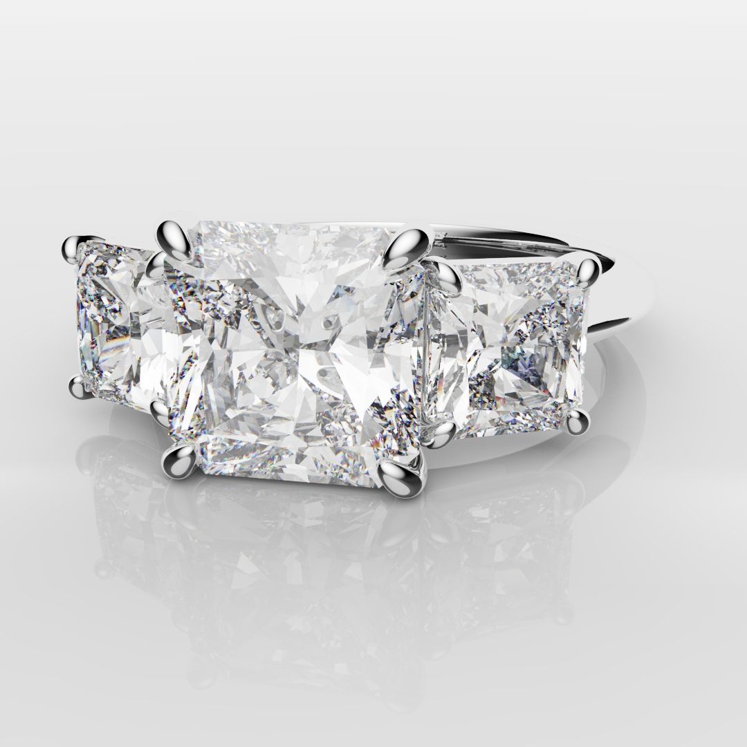 Square Radiant Cut Diamond Trilogy Engagement Ring