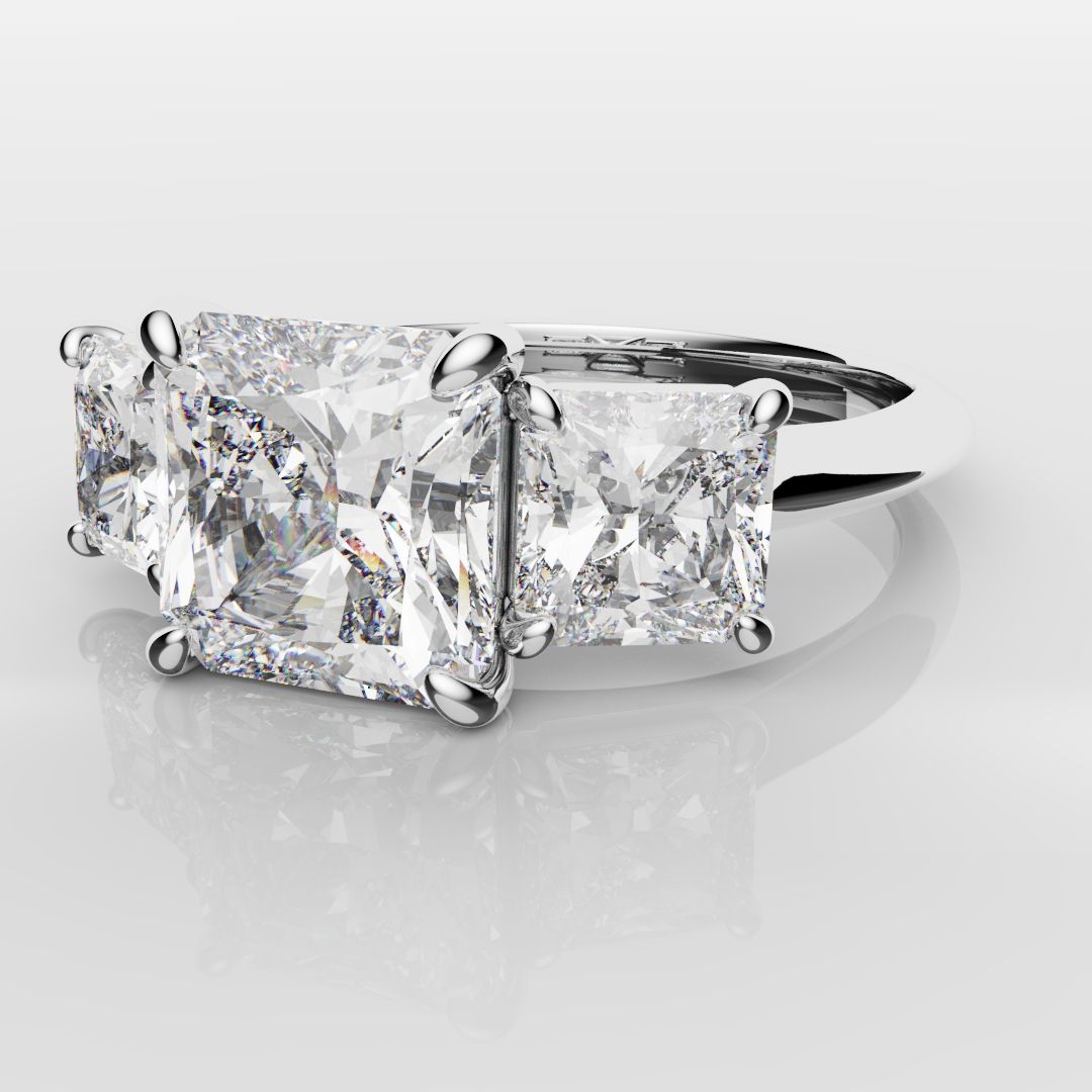 Square Radiant Cut Diamond Trilogy Engagement Ring