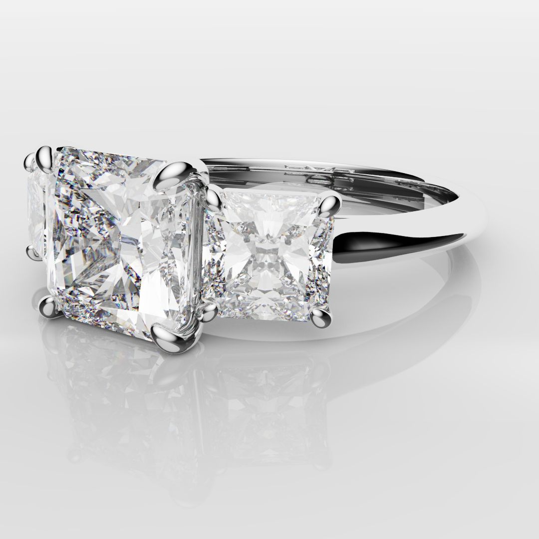 Square Radiant Cut Diamond Trilogy Engagement Ring