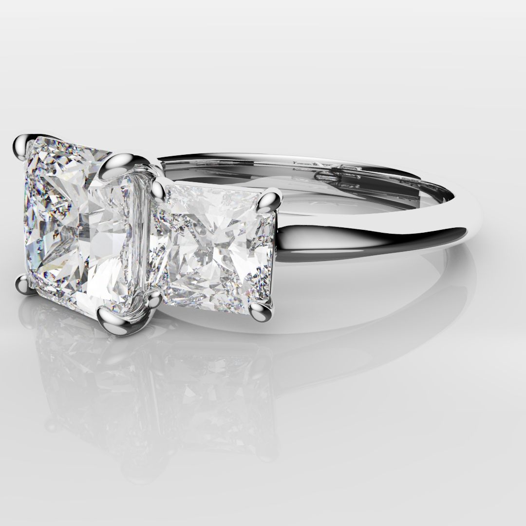 Square Radiant Cut Diamond Trilogy Engagement Ring