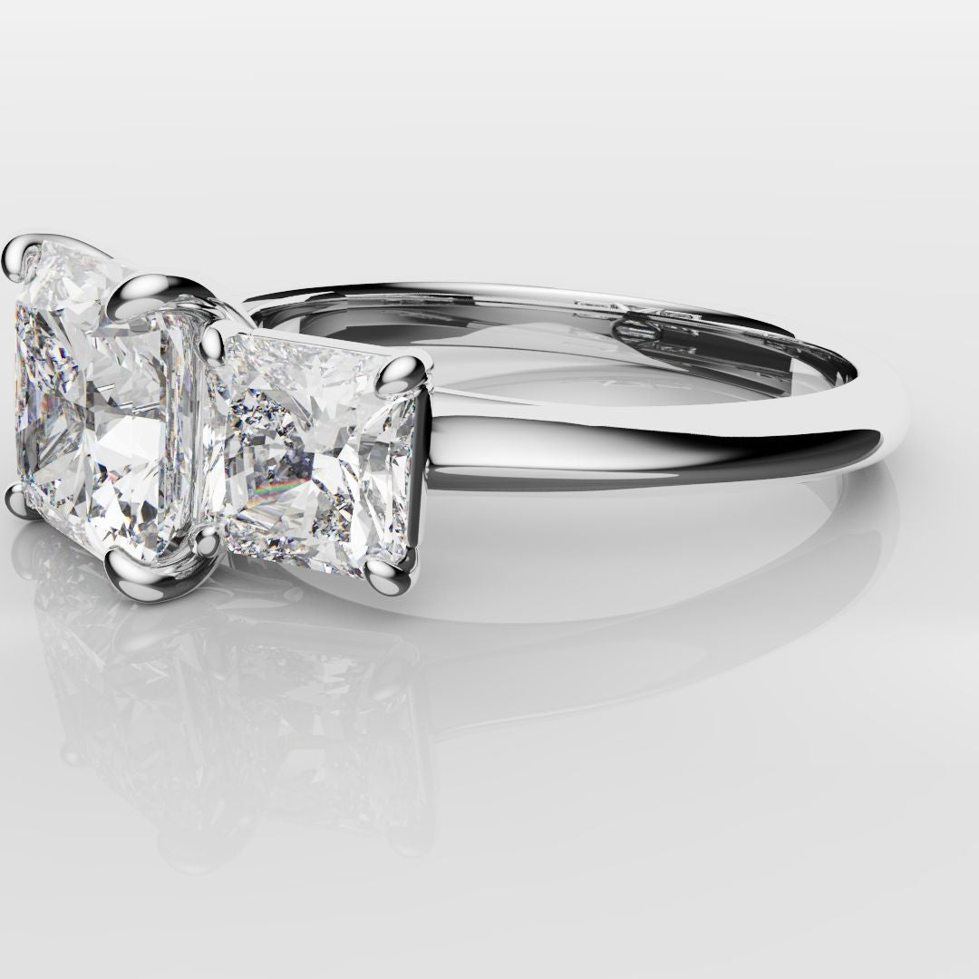 Square Radiant Cut Diamond Trilogy Engagement Ring