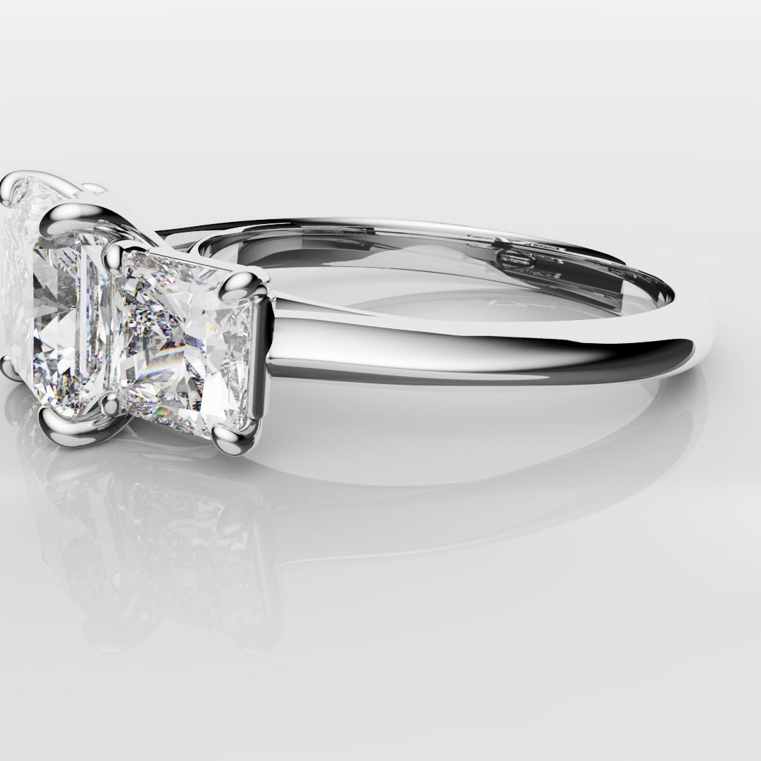 Square Radiant Cut Diamond Trilogy Engagement Ring