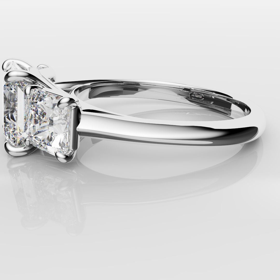 Square Radiant Cut Diamond Trilogy Engagement Ring