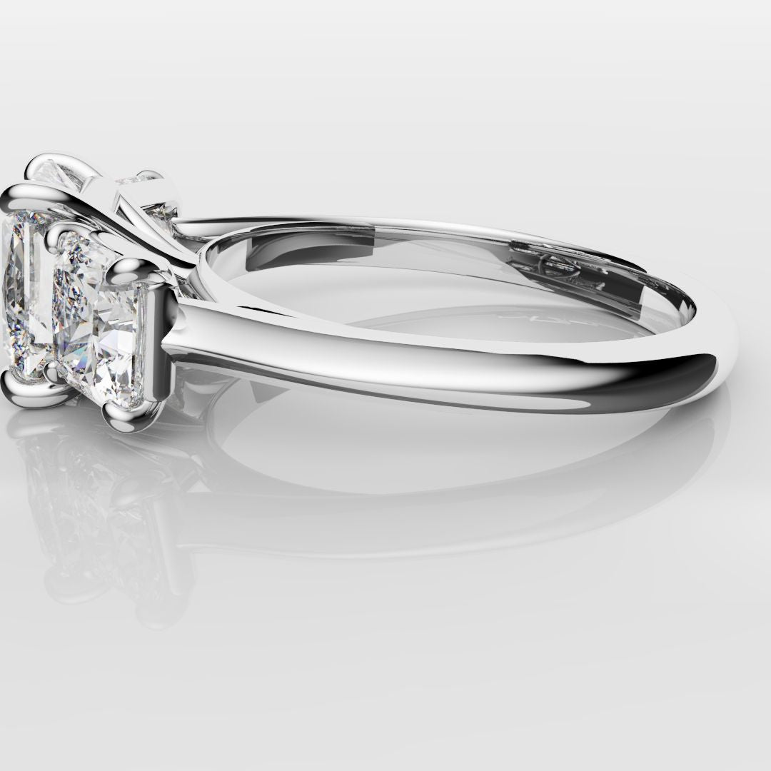 Square Radiant Cut Diamond Trilogy Engagement Ring