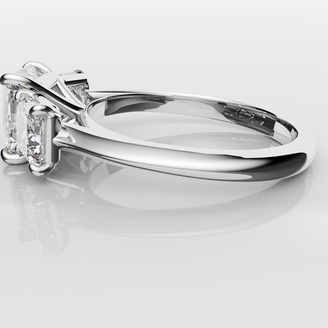 Square Radiant Cut Diamond Trilogy Engagement Ring