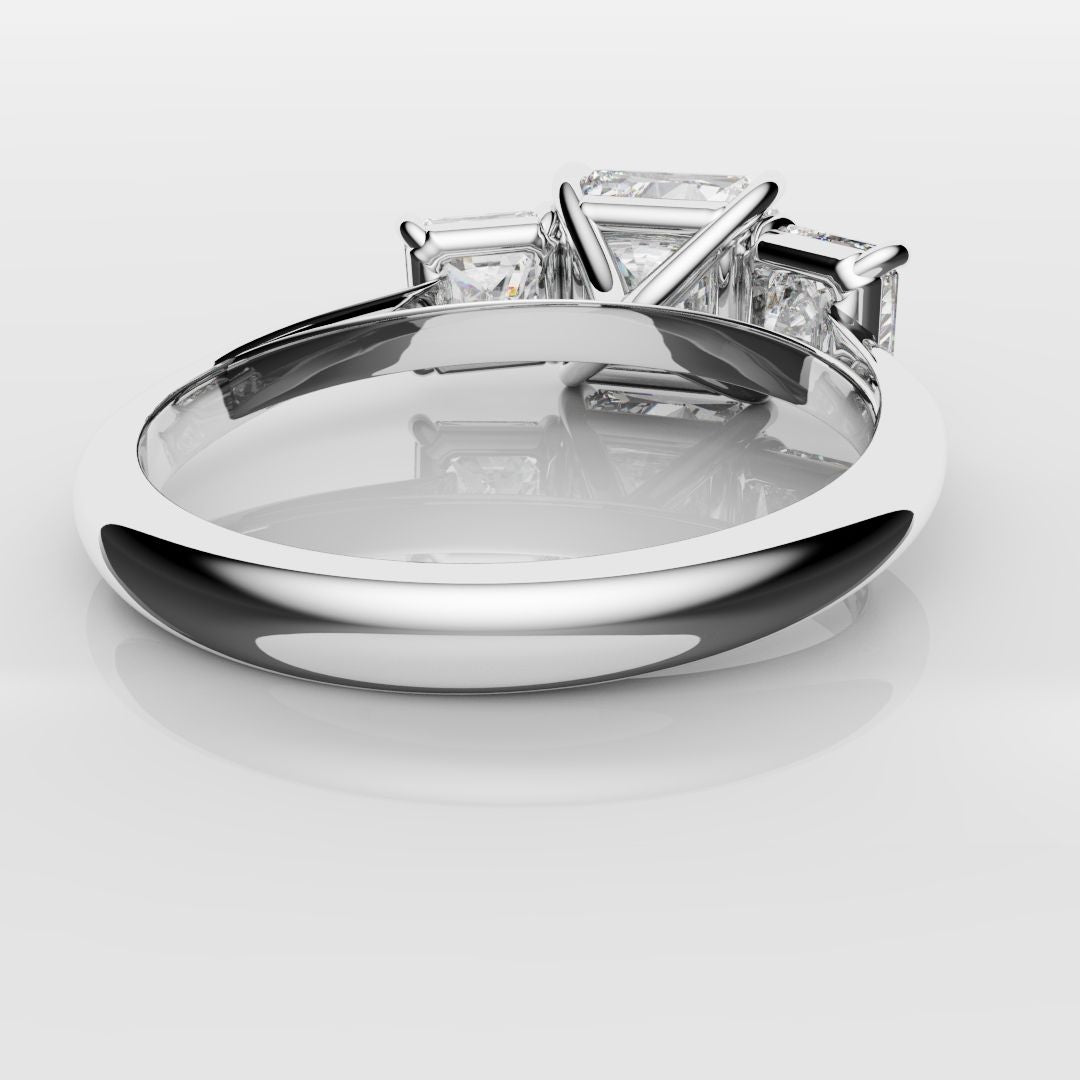 Square Radiant Cut Diamond Trilogy Engagement Ring