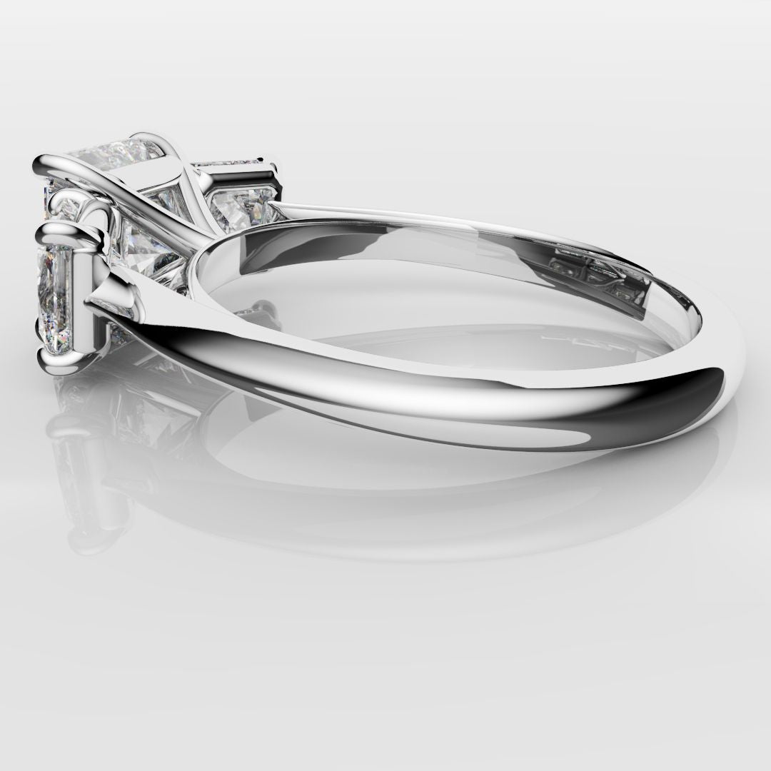 Square Radiant Cut Diamond Trilogy Engagement Ring