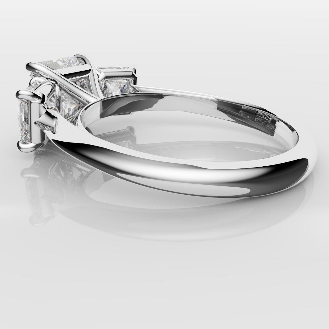 Square Radiant Cut Diamond Trilogy Engagement Ring
