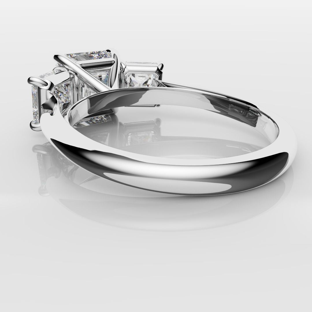 Square Radiant Cut Diamond Trilogy Engagement Ring