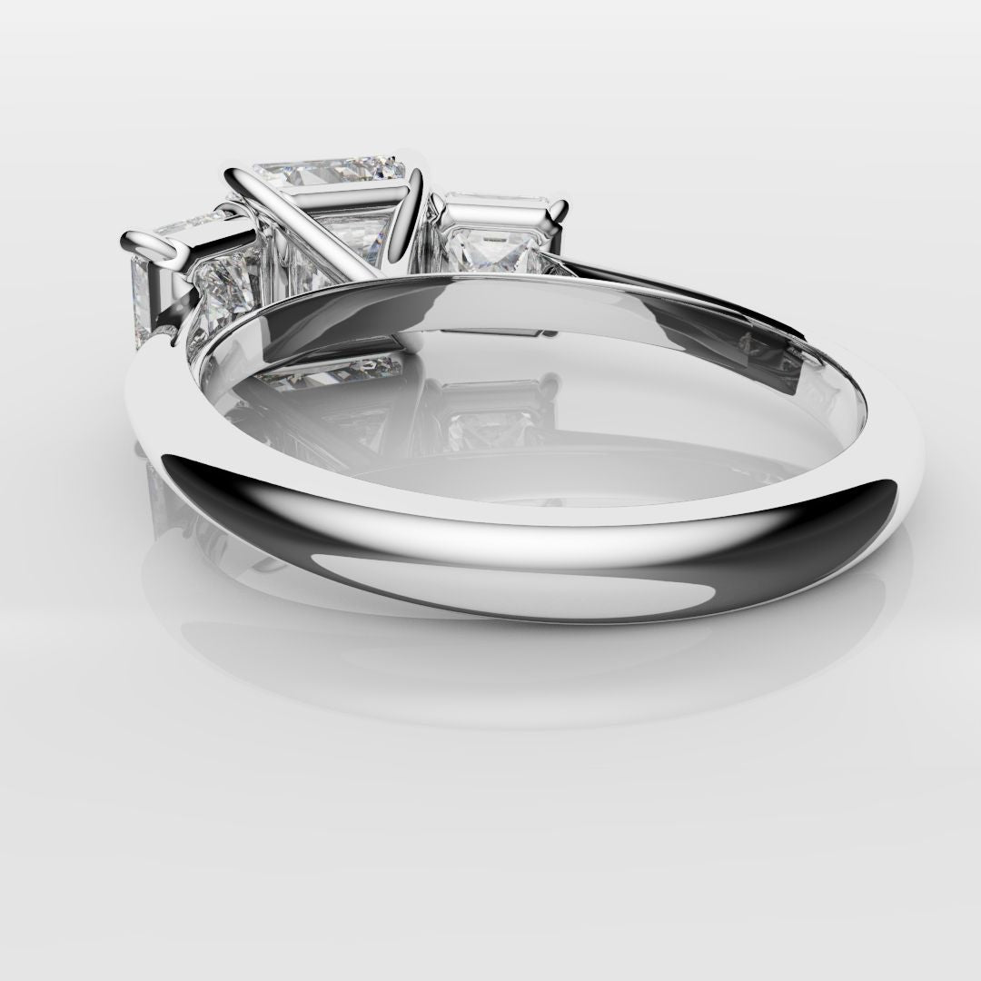 Square Radiant Cut Diamond Trilogy Engagement Ring