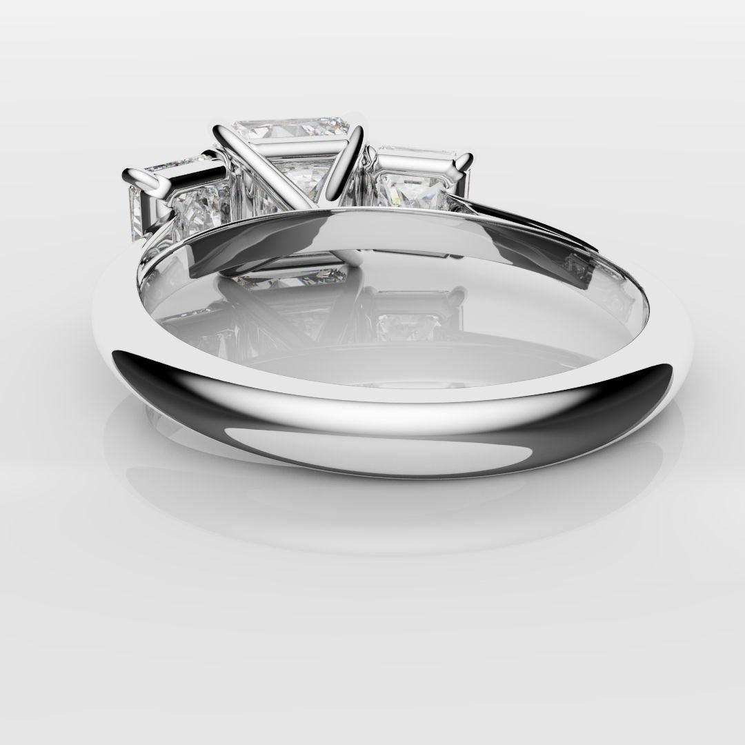 Square Radiant Cut Diamond Trilogy Engagement Ring
