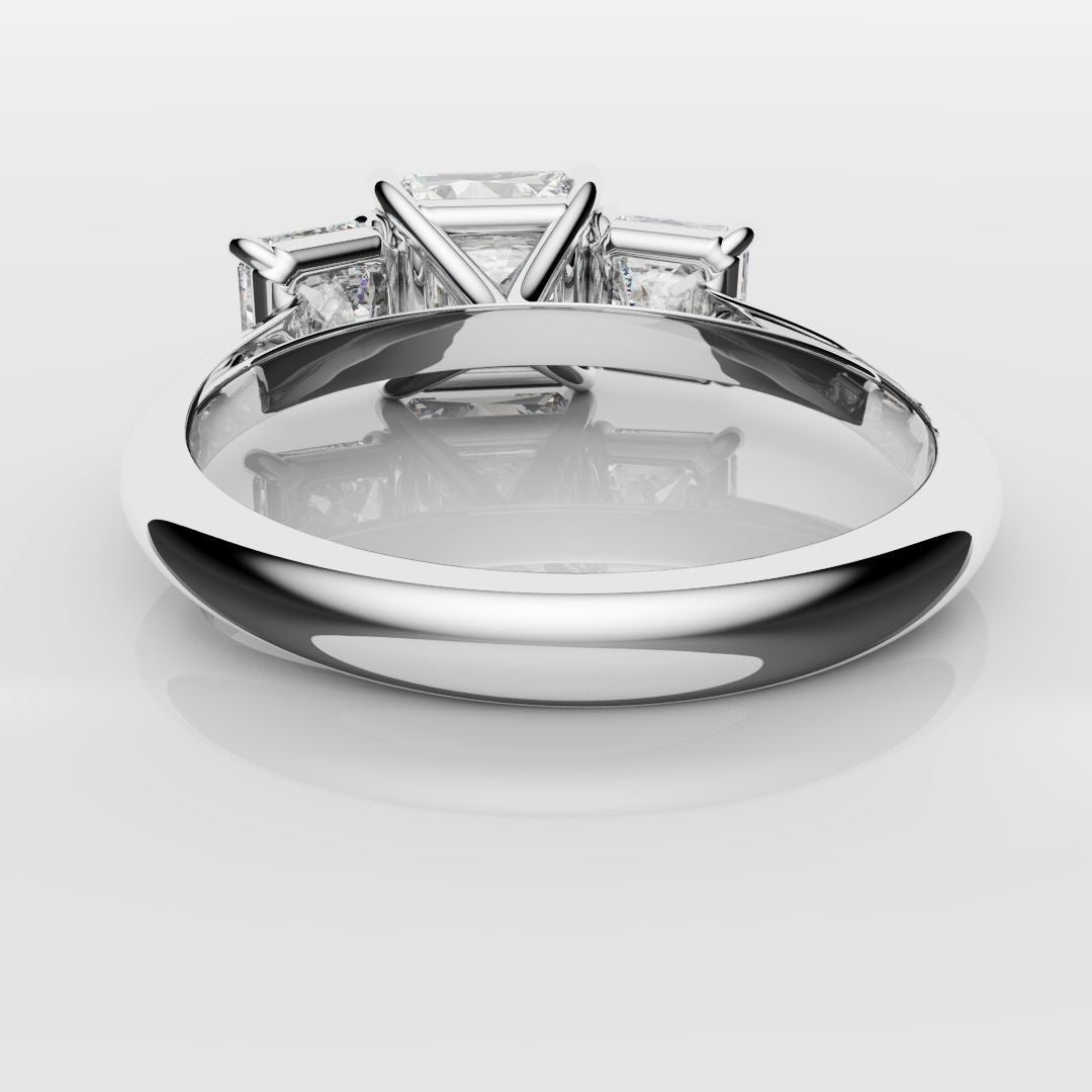 Square Radiant Cut Diamond Trilogy Engagement Ring