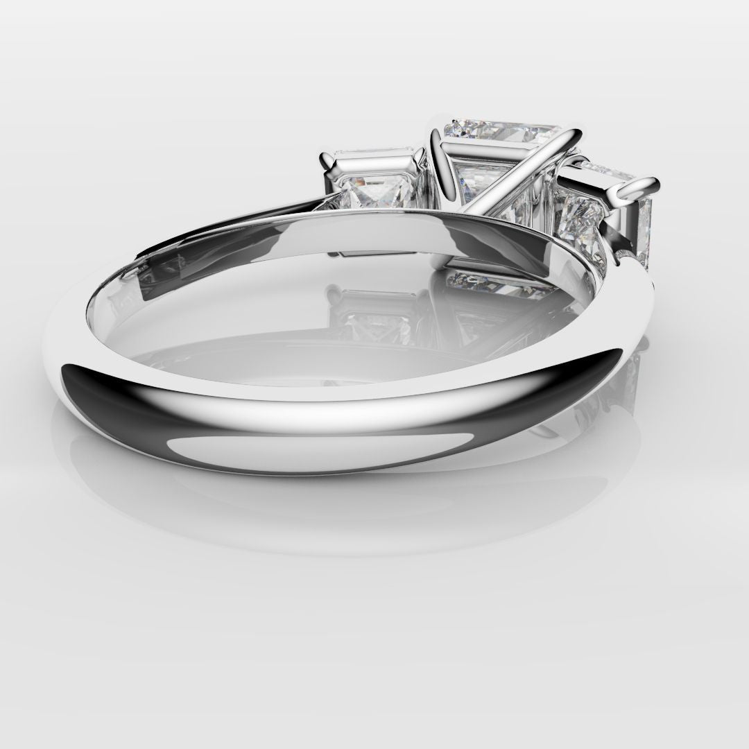 Square Radiant Cut Diamond Trilogy Engagement Ring