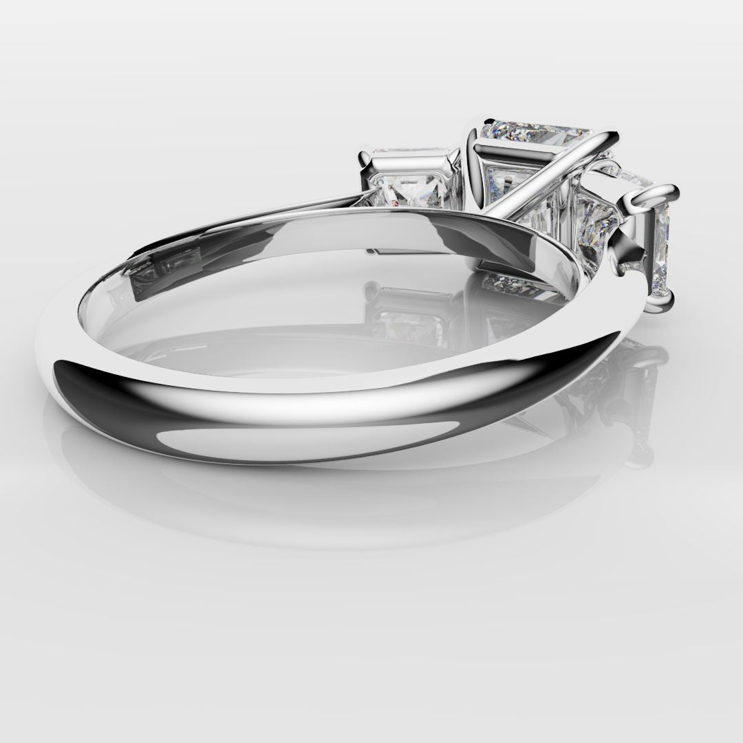 Square Radiant Cut Diamond Trilogy Engagement Ring