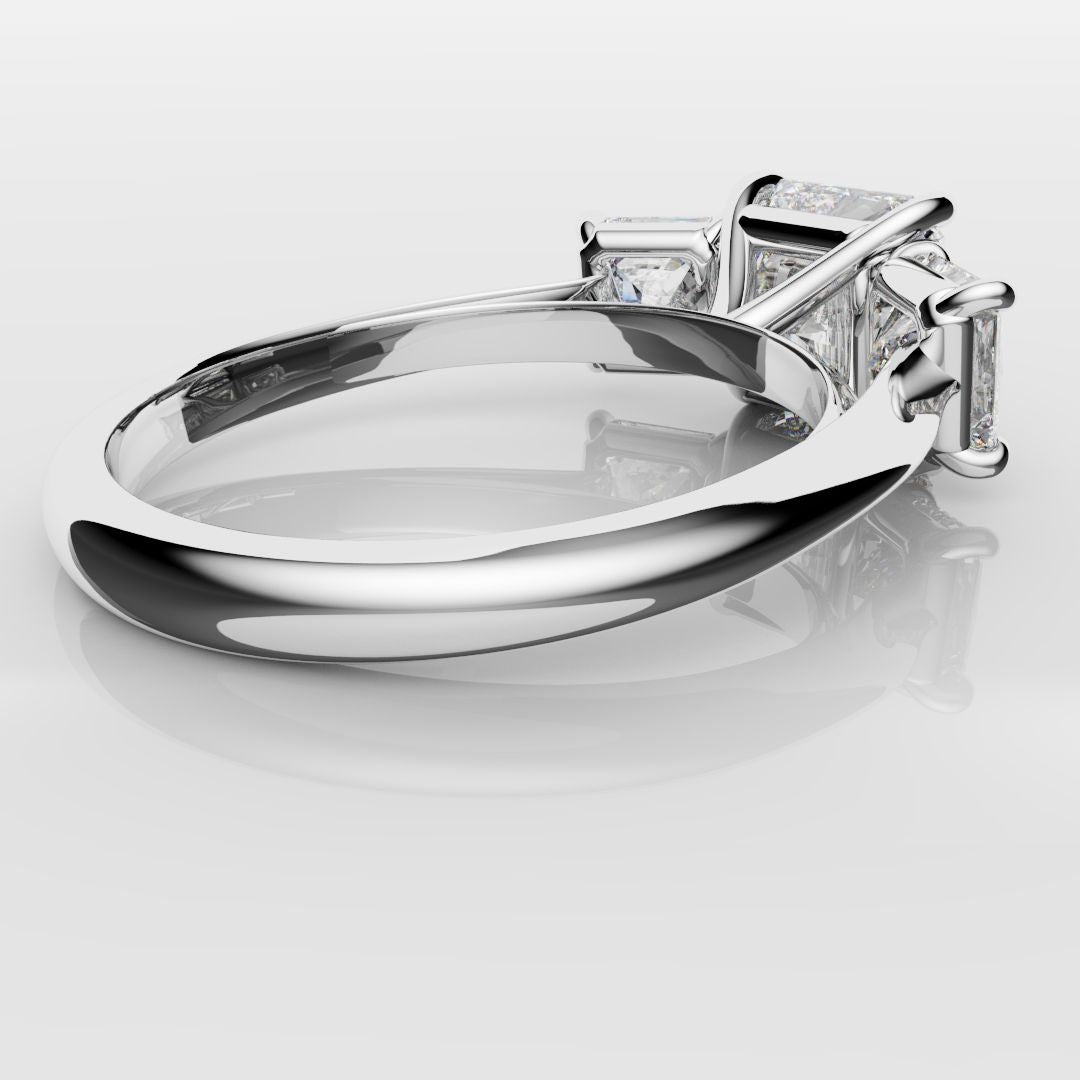 Square Radiant Cut Diamond Trilogy Engagement Ring