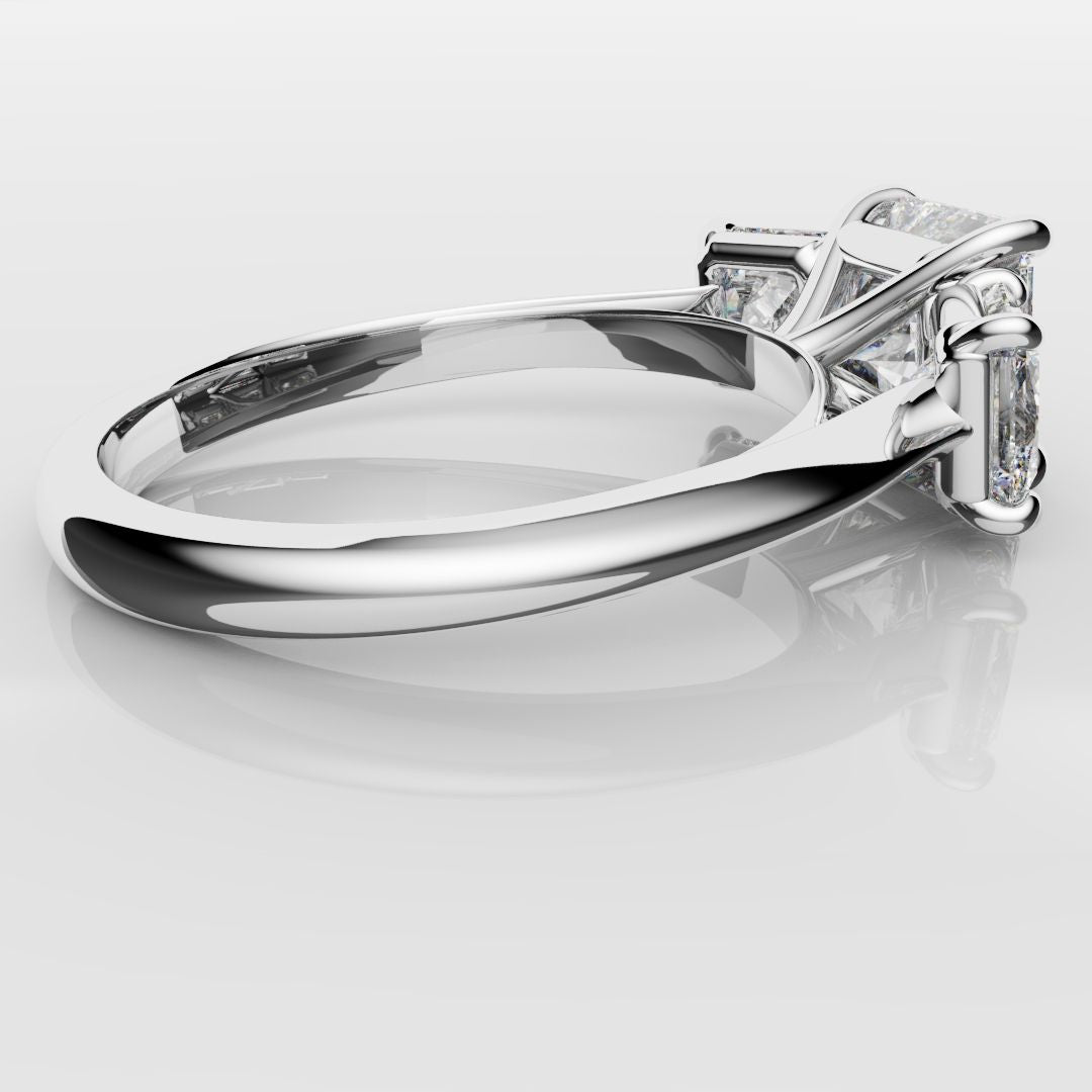 Square Radiant Cut Diamond Trilogy Engagement Ring