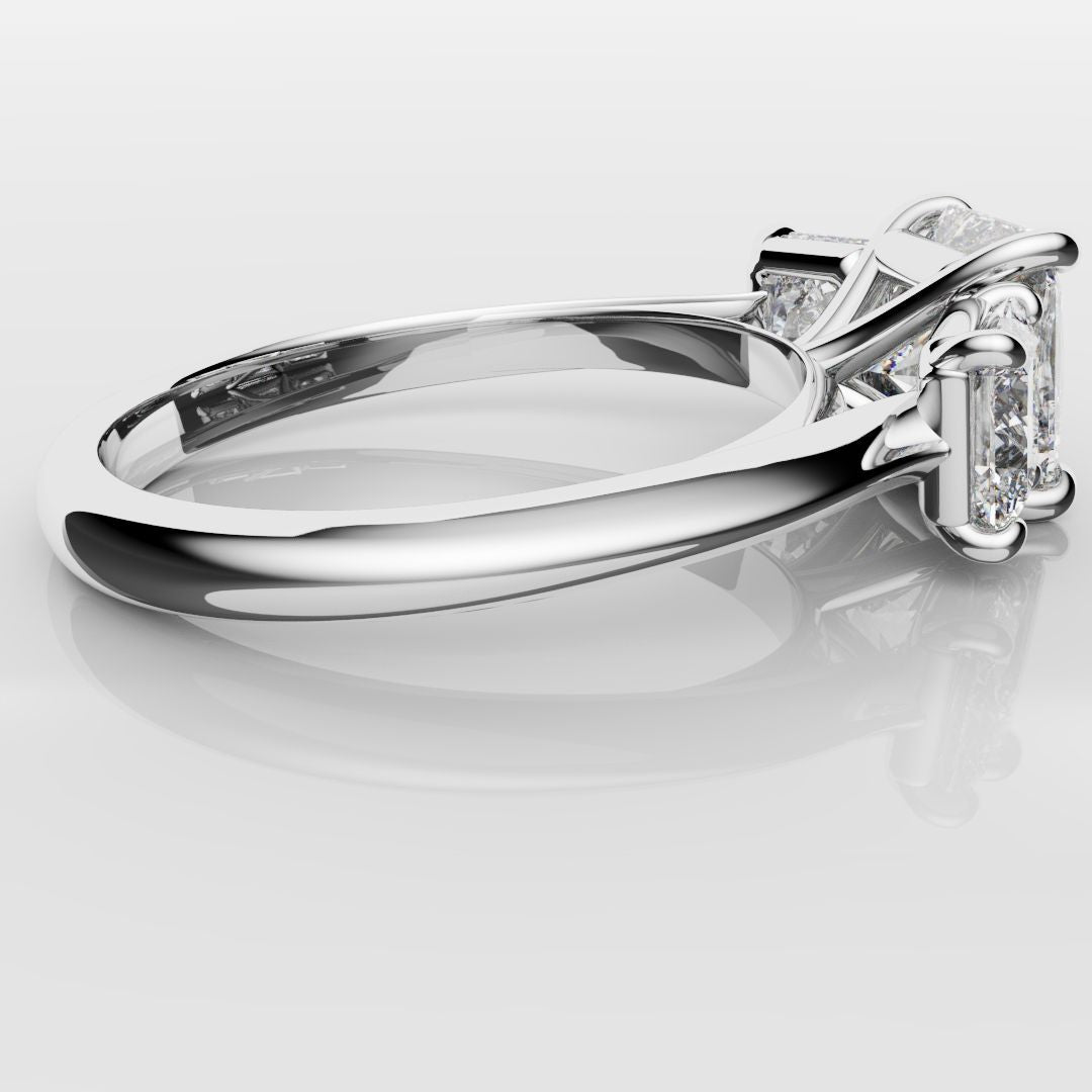 Square Radiant Cut Diamond Trilogy Engagement Ring