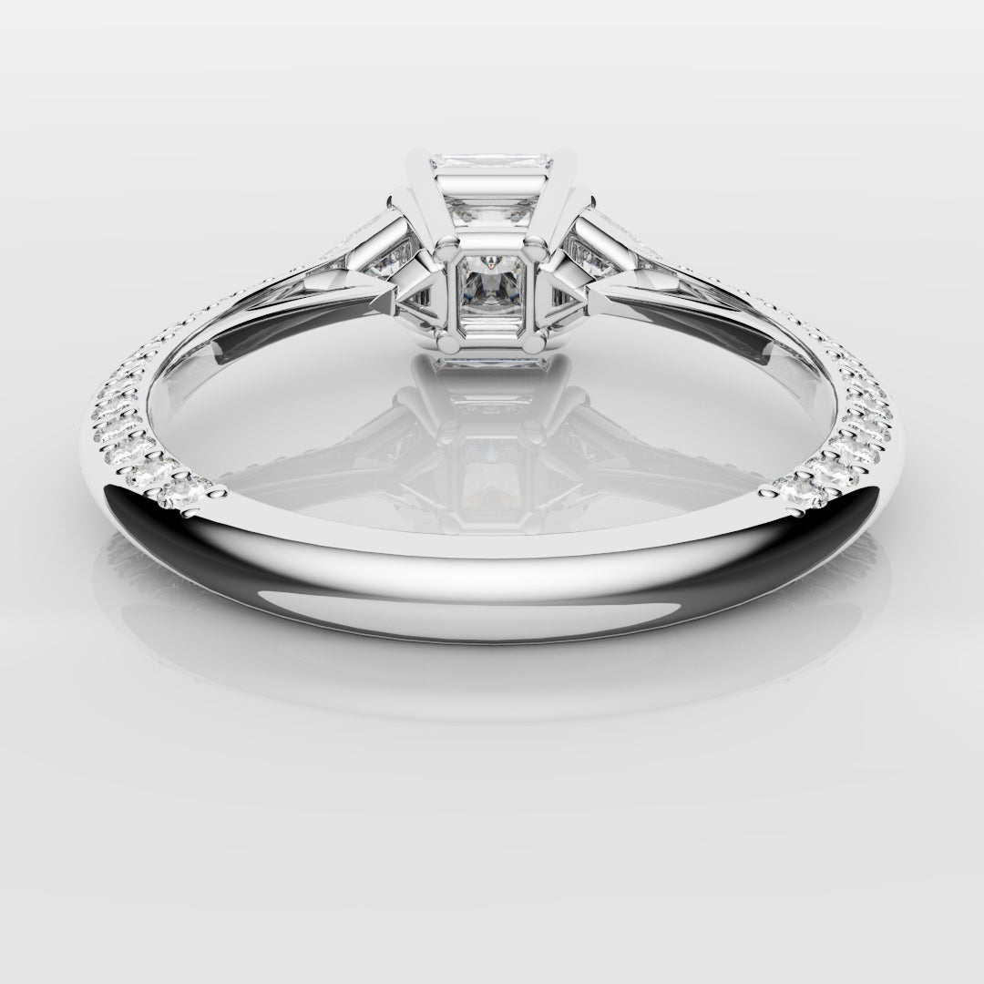 Radiant Cut and Trilliant Diamond Three Stone Engagement Ring