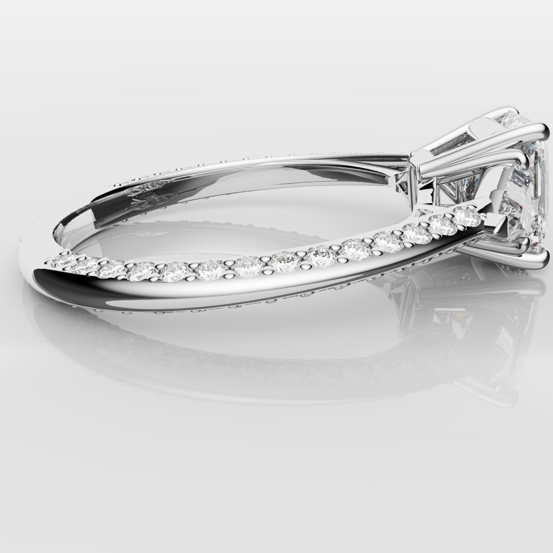 Radiant Cut and Trilliant Diamond Three Stone Engagement Ring