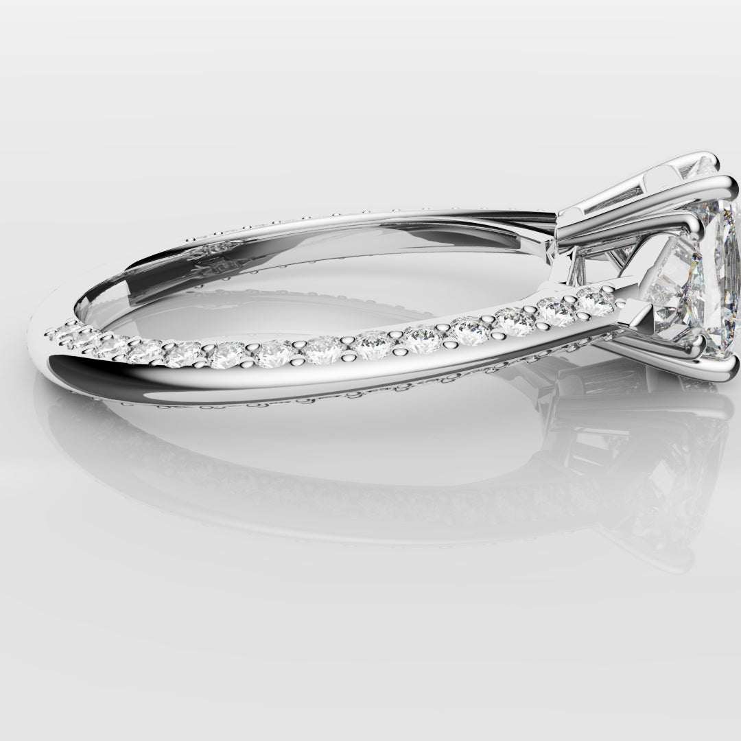 Radiant Cut and Trilliant Diamond Three Stone Engagement Ring