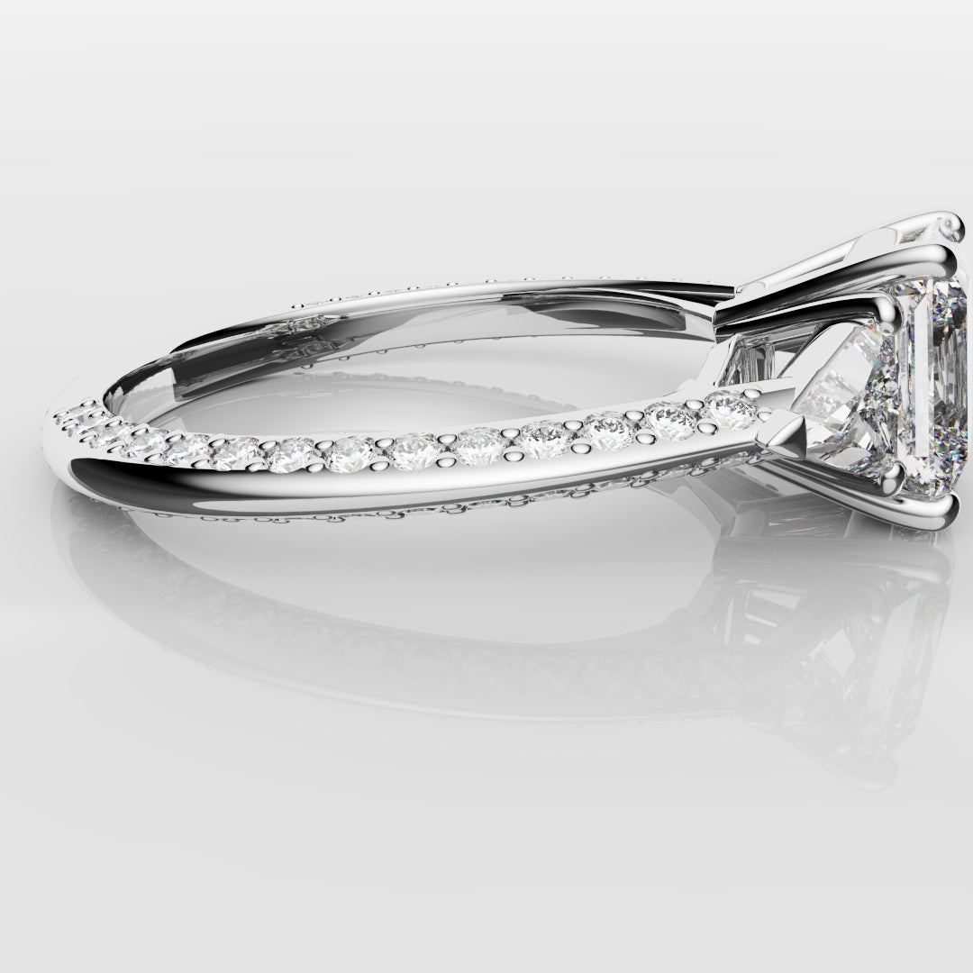 Radiant Cut and Trilliant Diamond Three Stone Engagement Ring