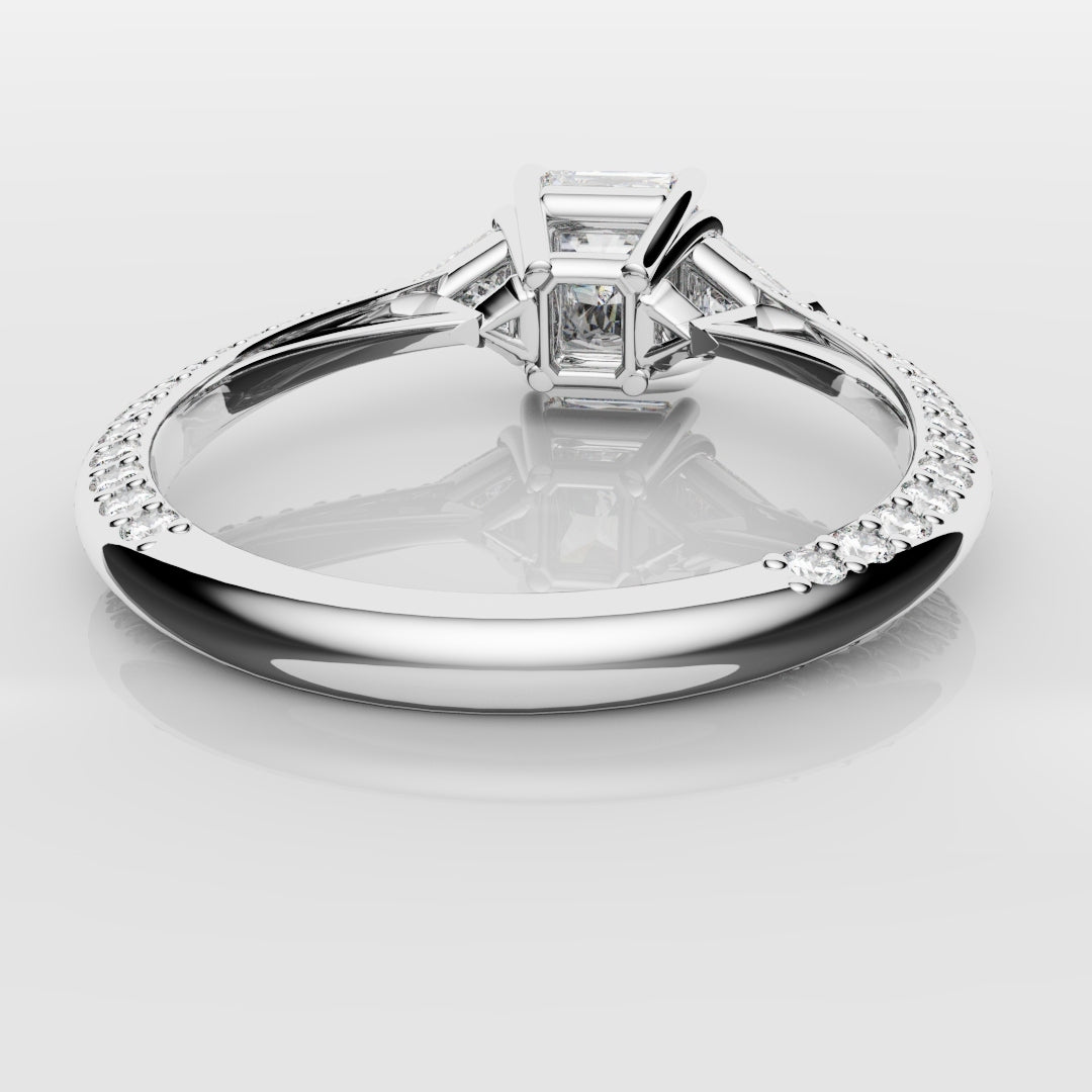 Radiant Cut and Trilliant Diamond Three Stone Engagement Ring