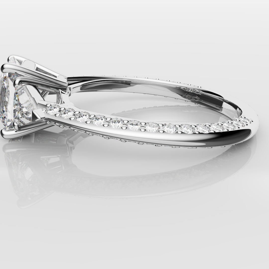 Radiant Cut and Trilliant Diamond Three Stone Engagement Ring