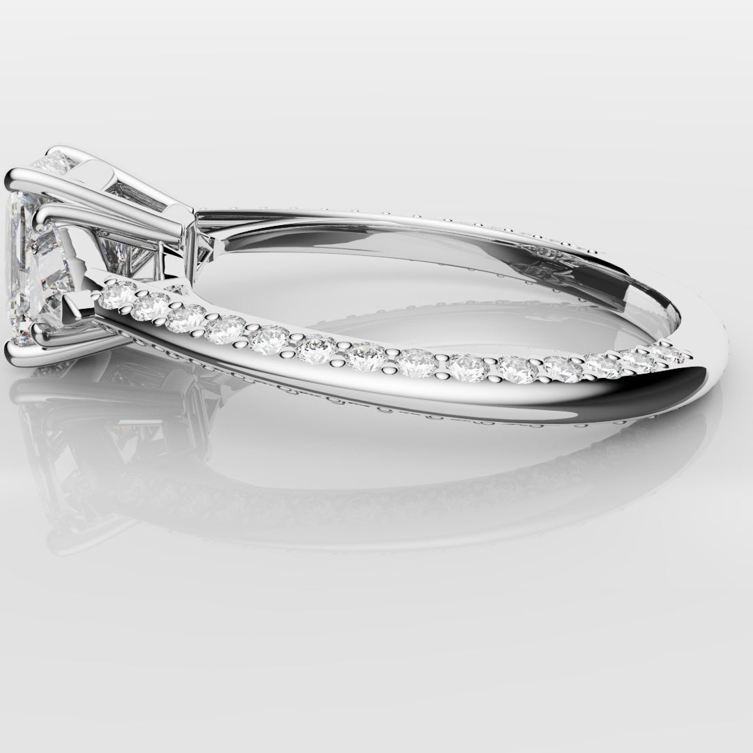Radiant Cut and Trilliant Diamond Three Stone Engagement Ring