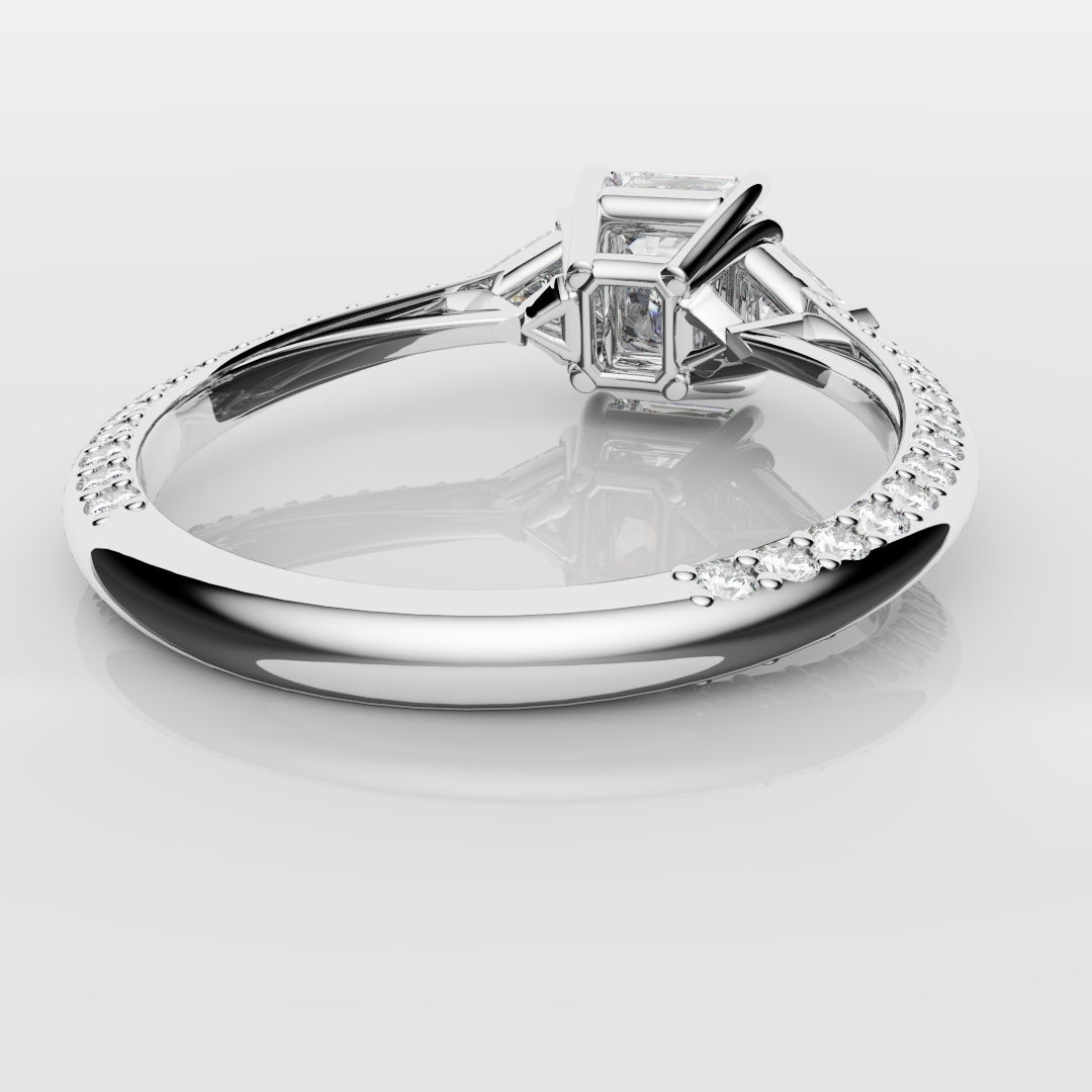 Radiant Cut and Trilliant Diamond Three Stone Engagement Ring