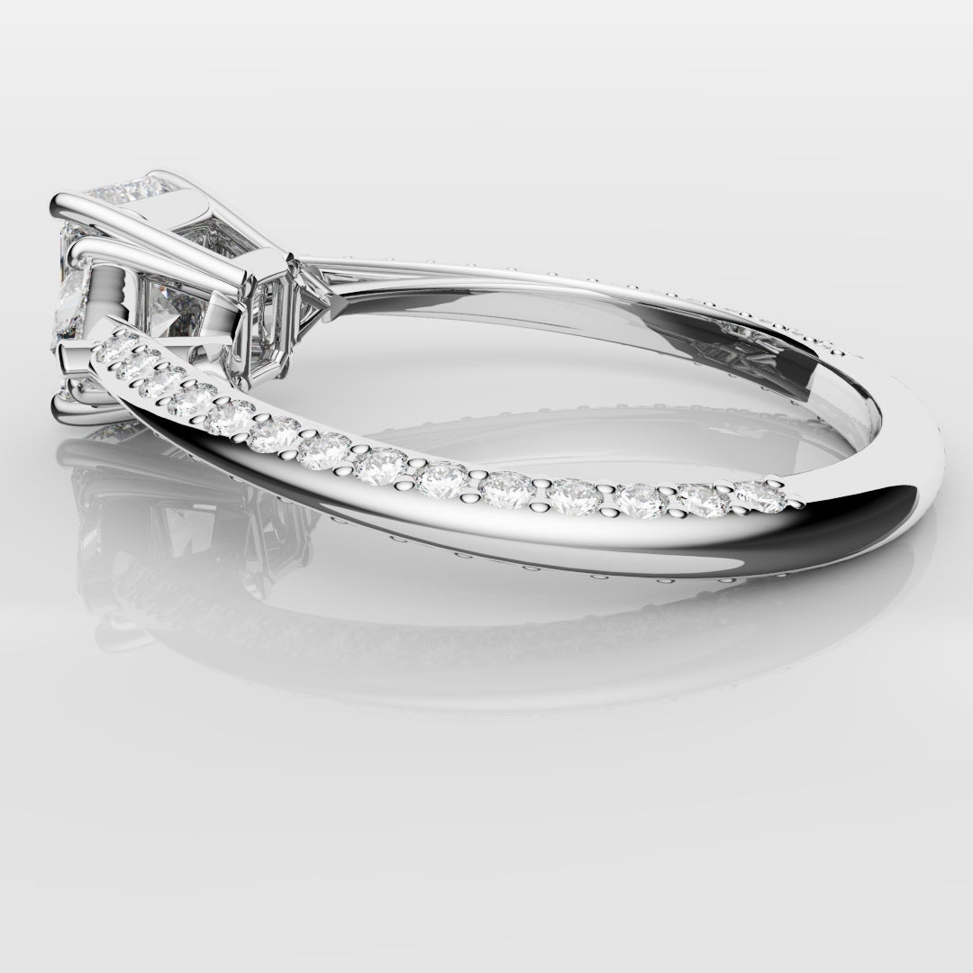 Radiant Cut and Trilliant Diamond Three Stone Engagement Ring