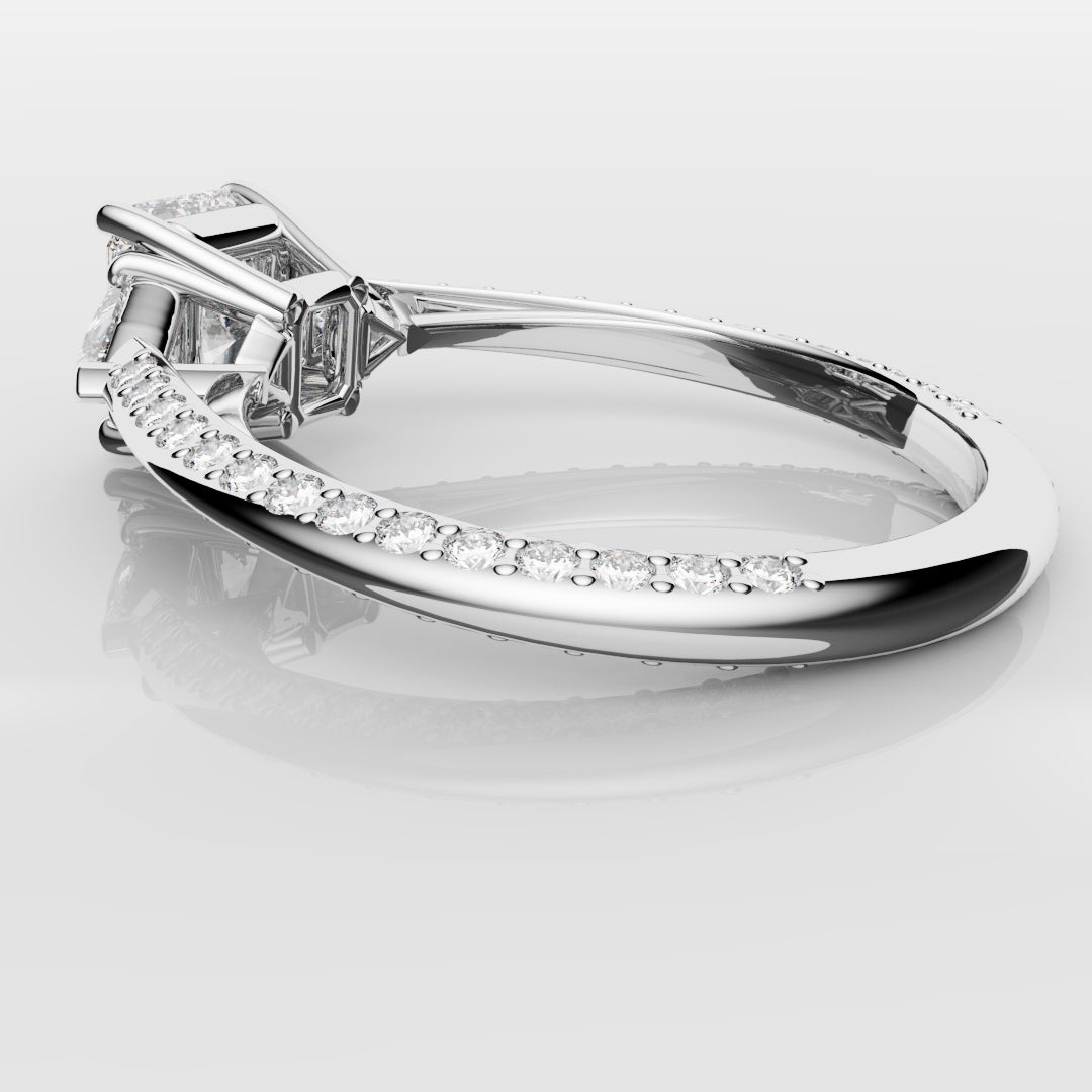 Radiant Cut and Trilliant Diamond Three Stone Engagement Ring