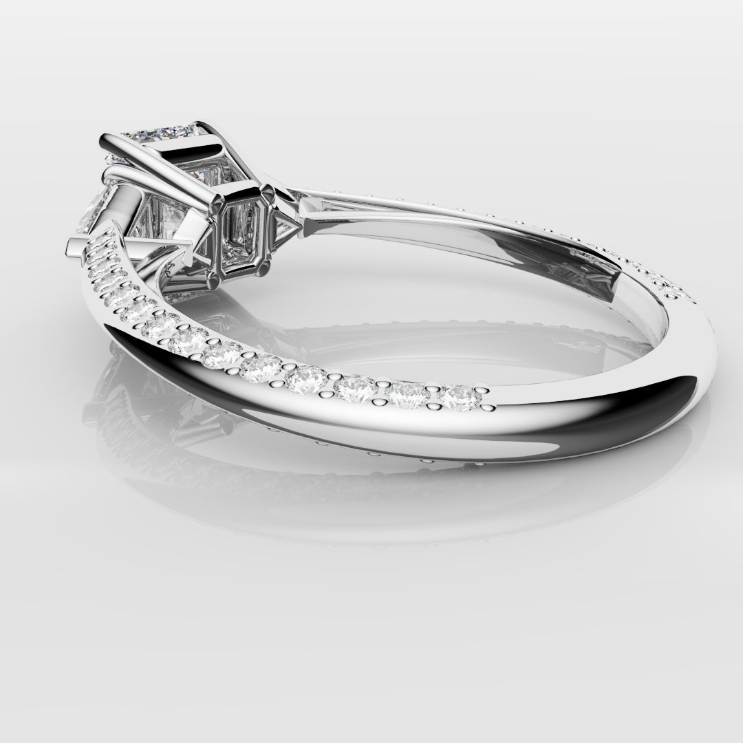 Radiant Cut and Trilliant Diamond Three Stone Engagement Ring