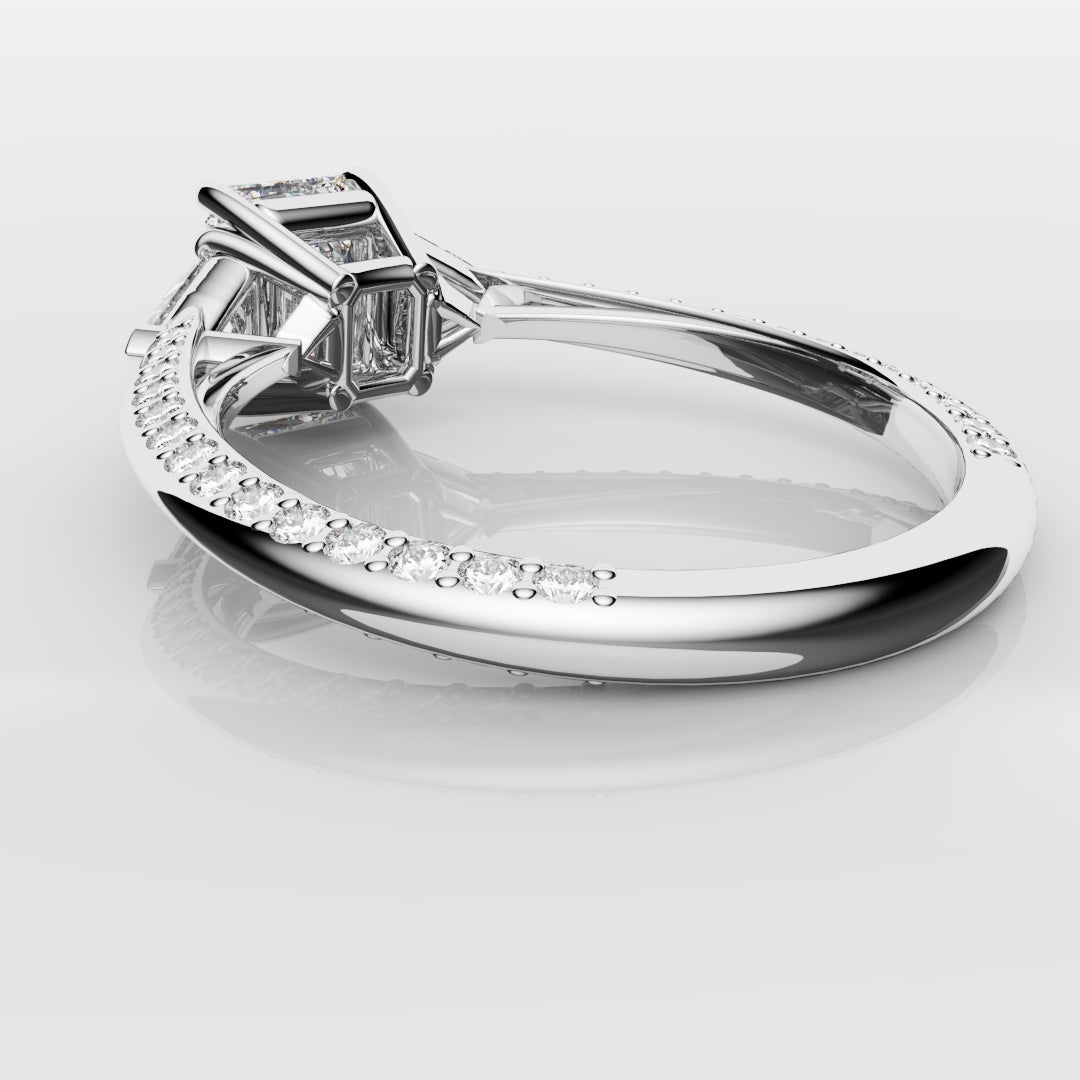 Radiant Cut and Trilliant Diamond Three Stone Engagement Ring