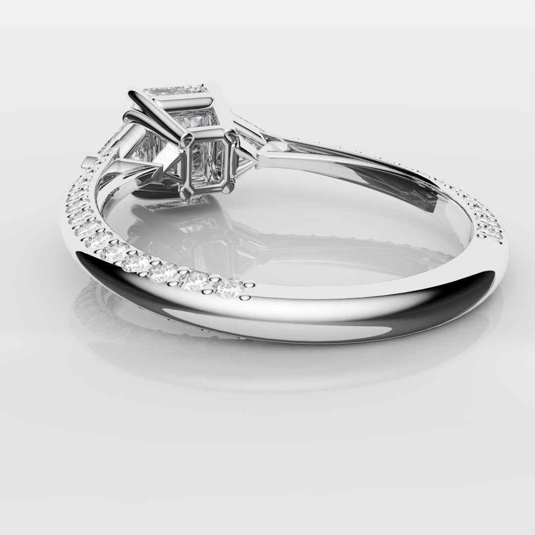Radiant Cut and Trilliant Diamond Three Stone Engagement Ring