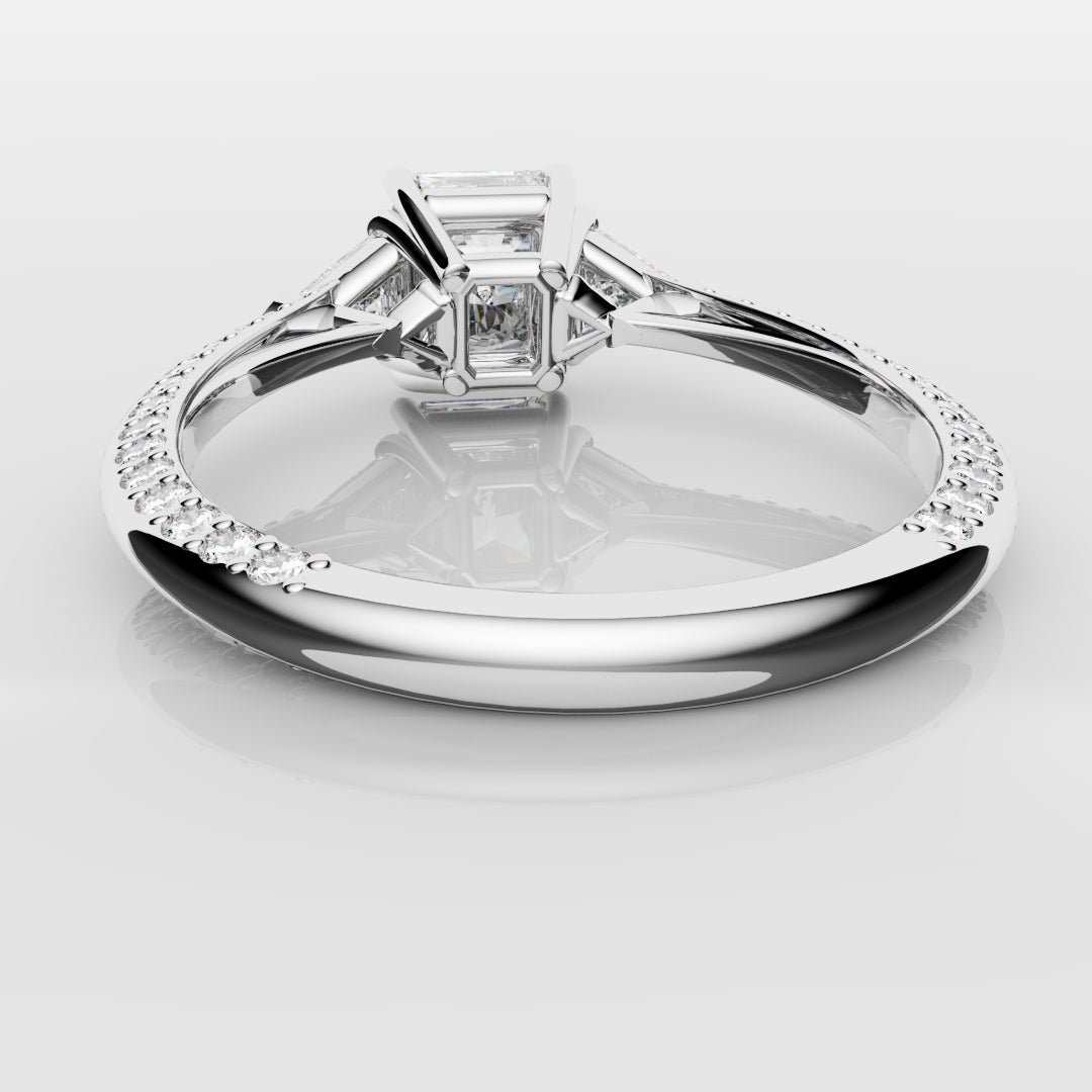 Radiant Cut and Trilliant Diamond Three Stone Engagement Ring