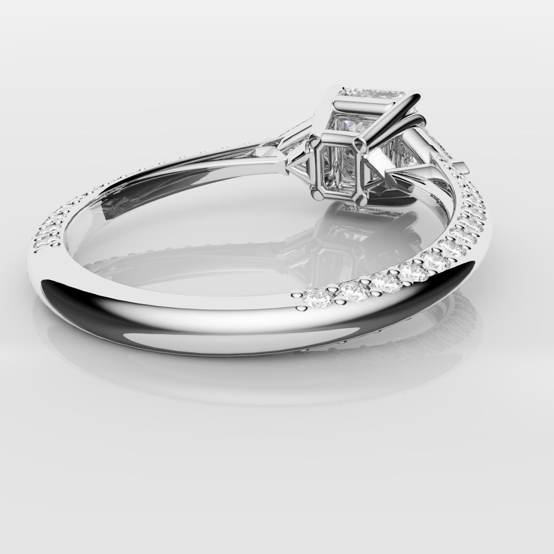 Radiant Cut and Trilliant Diamond Three Stone Engagement Ring
