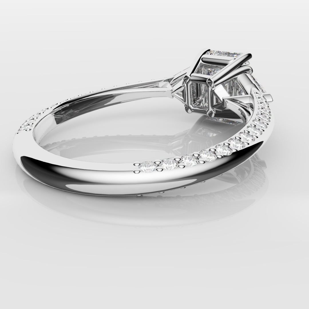 Radiant Cut and Trilliant Diamond Three Stone Engagement Ring