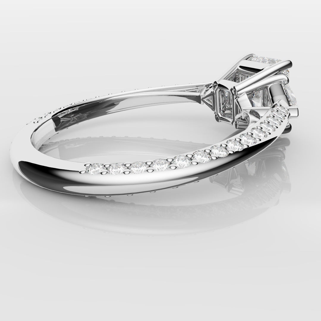 Radiant Cut and Trilliant Diamond Three Stone Engagement Ring