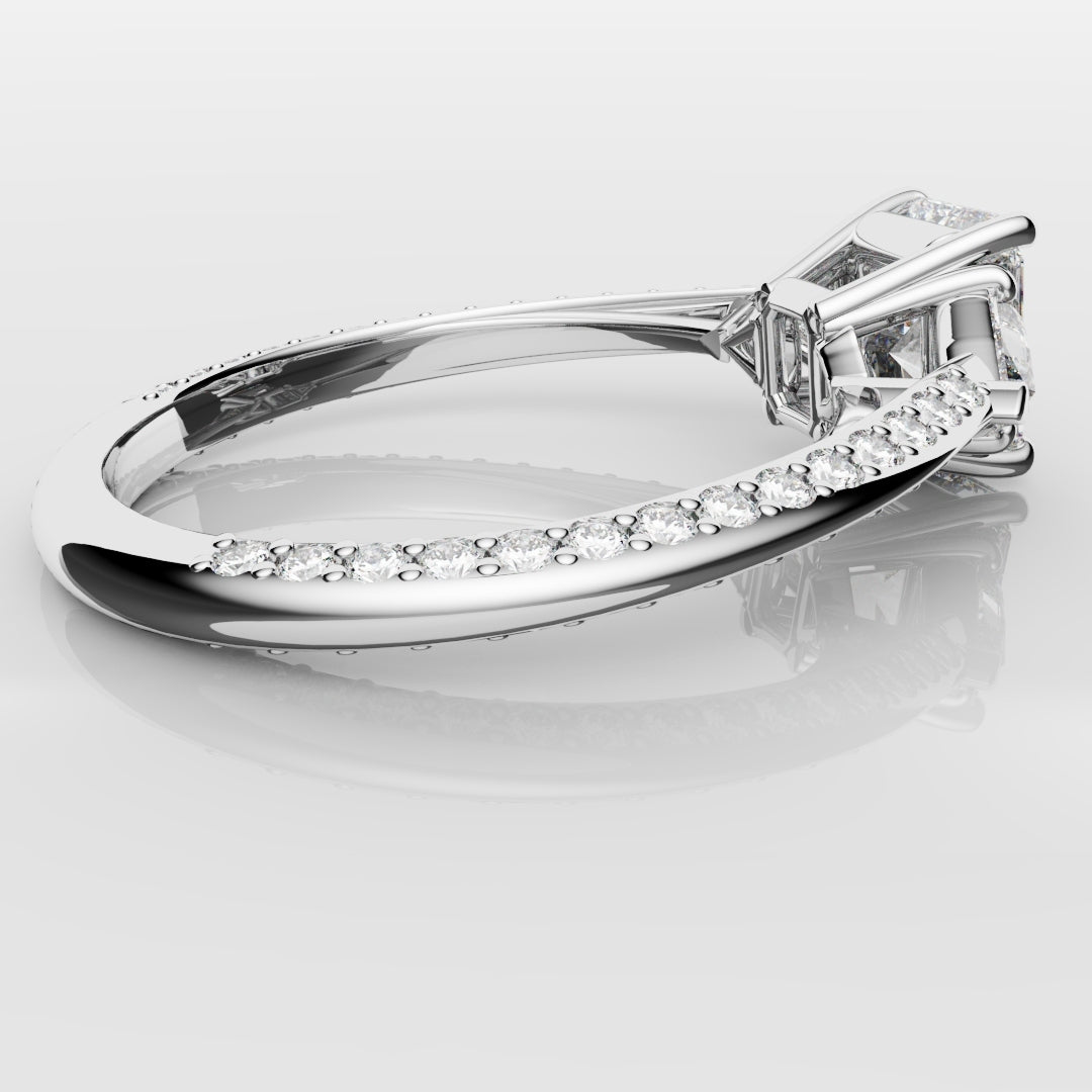 Radiant Cut and Trilliant Diamond Three Stone Engagement Ring