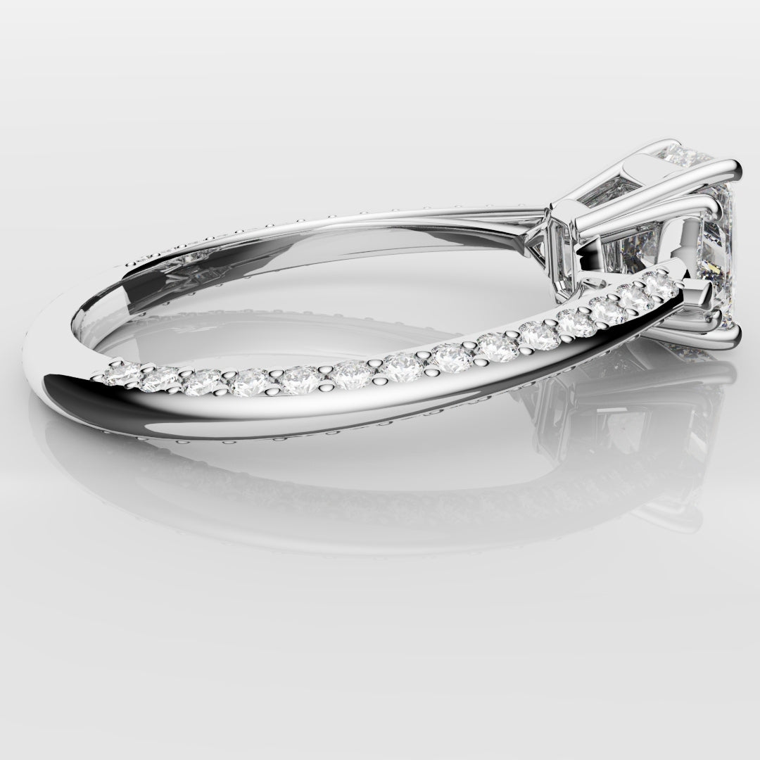 Radiant Cut and Trilliant Diamond Three Stone Engagement Ring