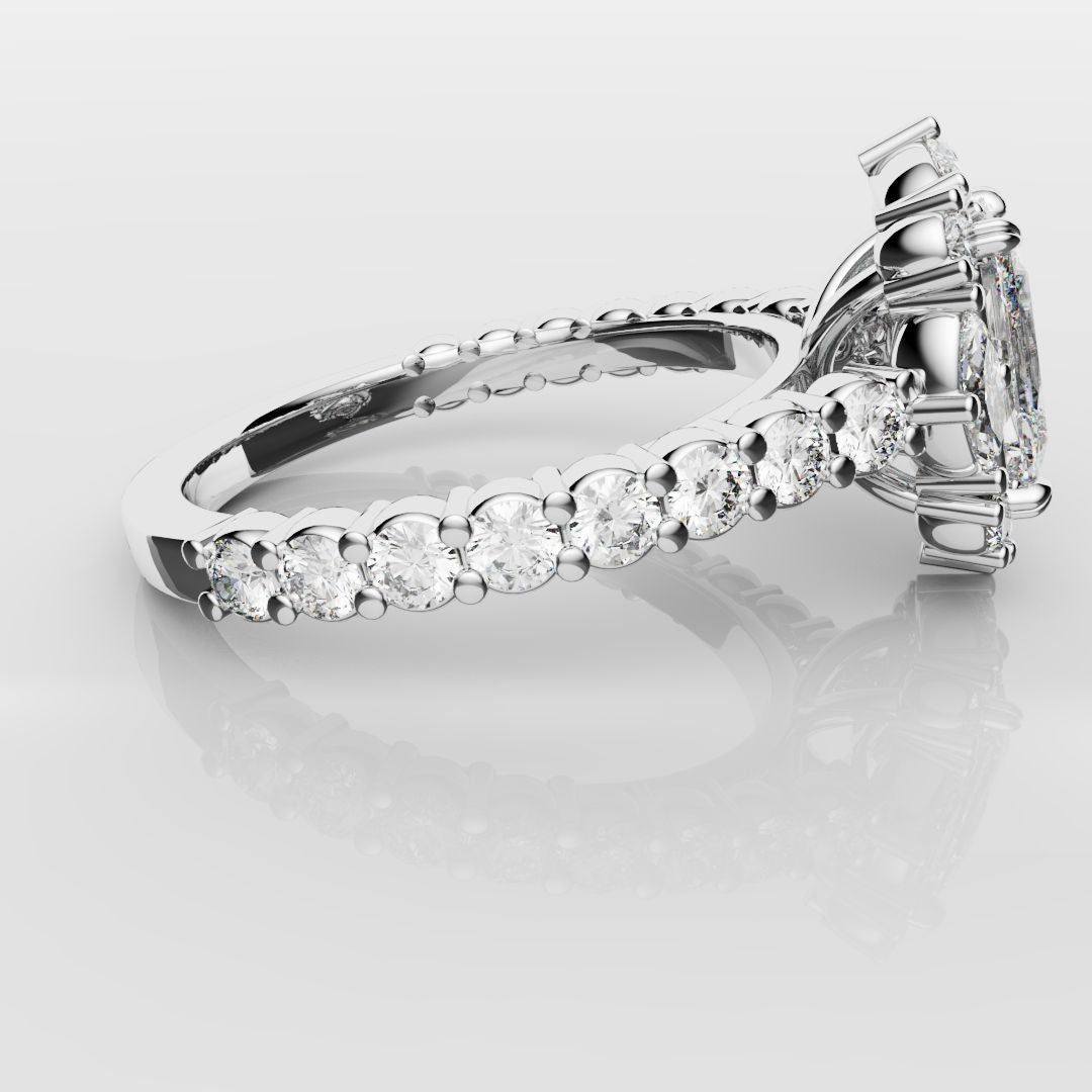 Unique Radiant Cut Diamond Engagement Ring with Marquise Halo