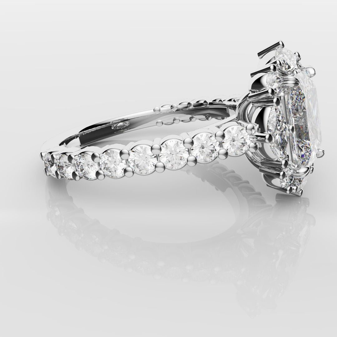 Unique Radiant Cut Diamond Engagement Ring with Marquise Halo