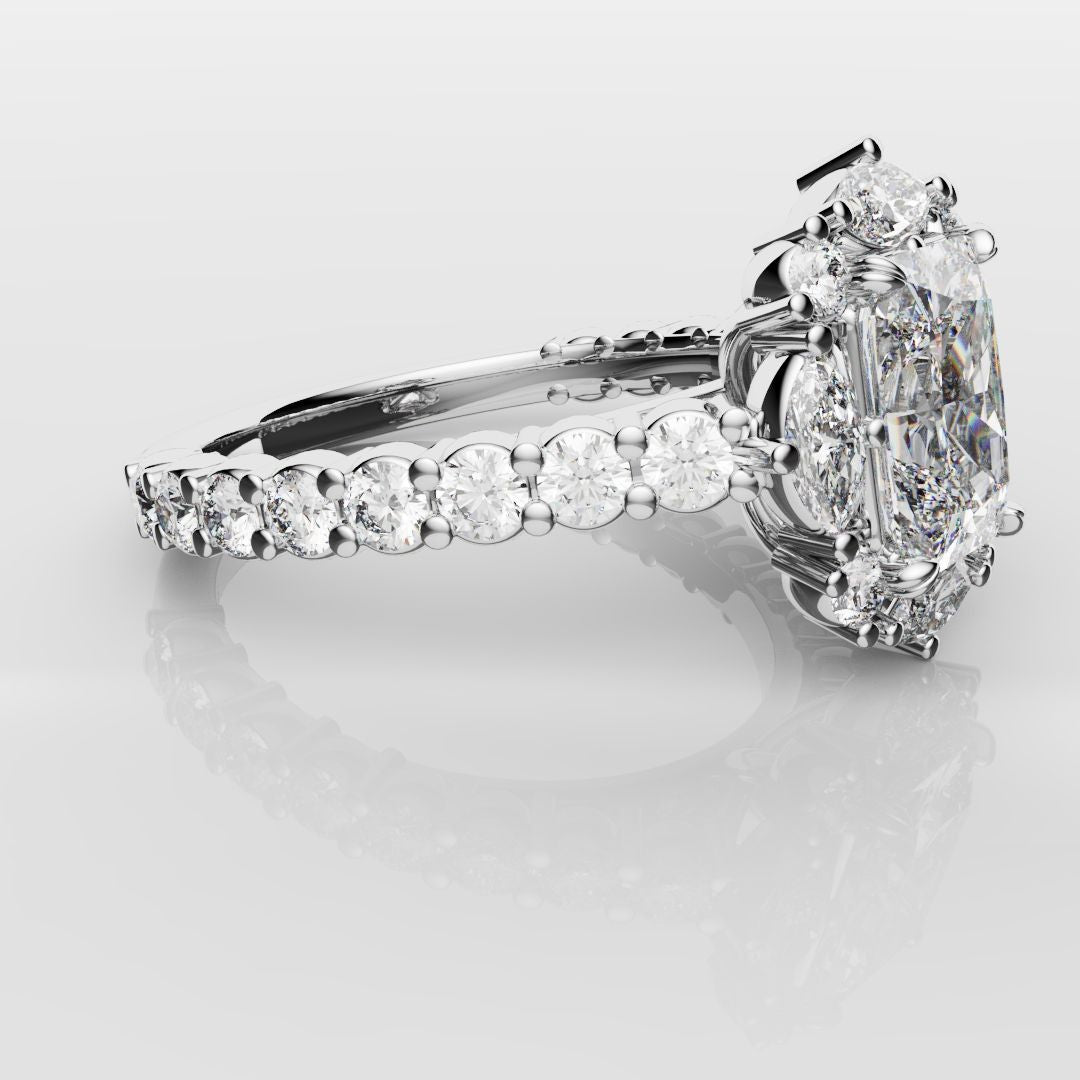 Unique Radiant Cut Diamond Engagement Ring with Marquise Halo