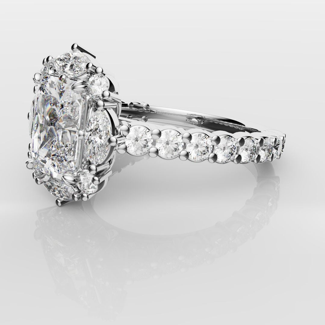 Unique Radiant Cut Diamond Engagement Ring with Marquise Halo