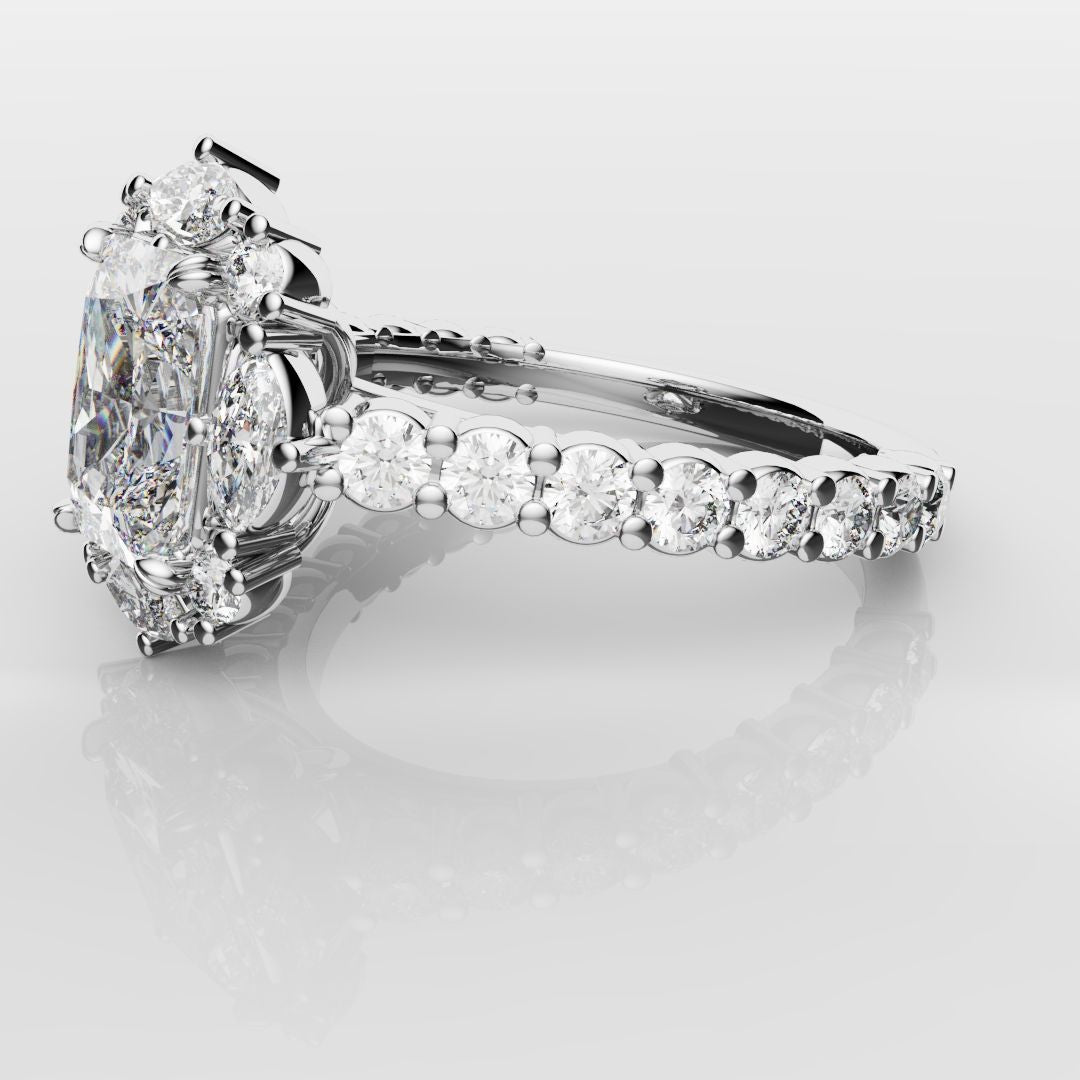 Unique Radiant Cut Diamond Engagement Ring with Marquise Halo