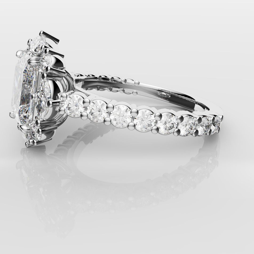 Unique Radiant Cut Diamond Engagement Ring with Marquise Halo
