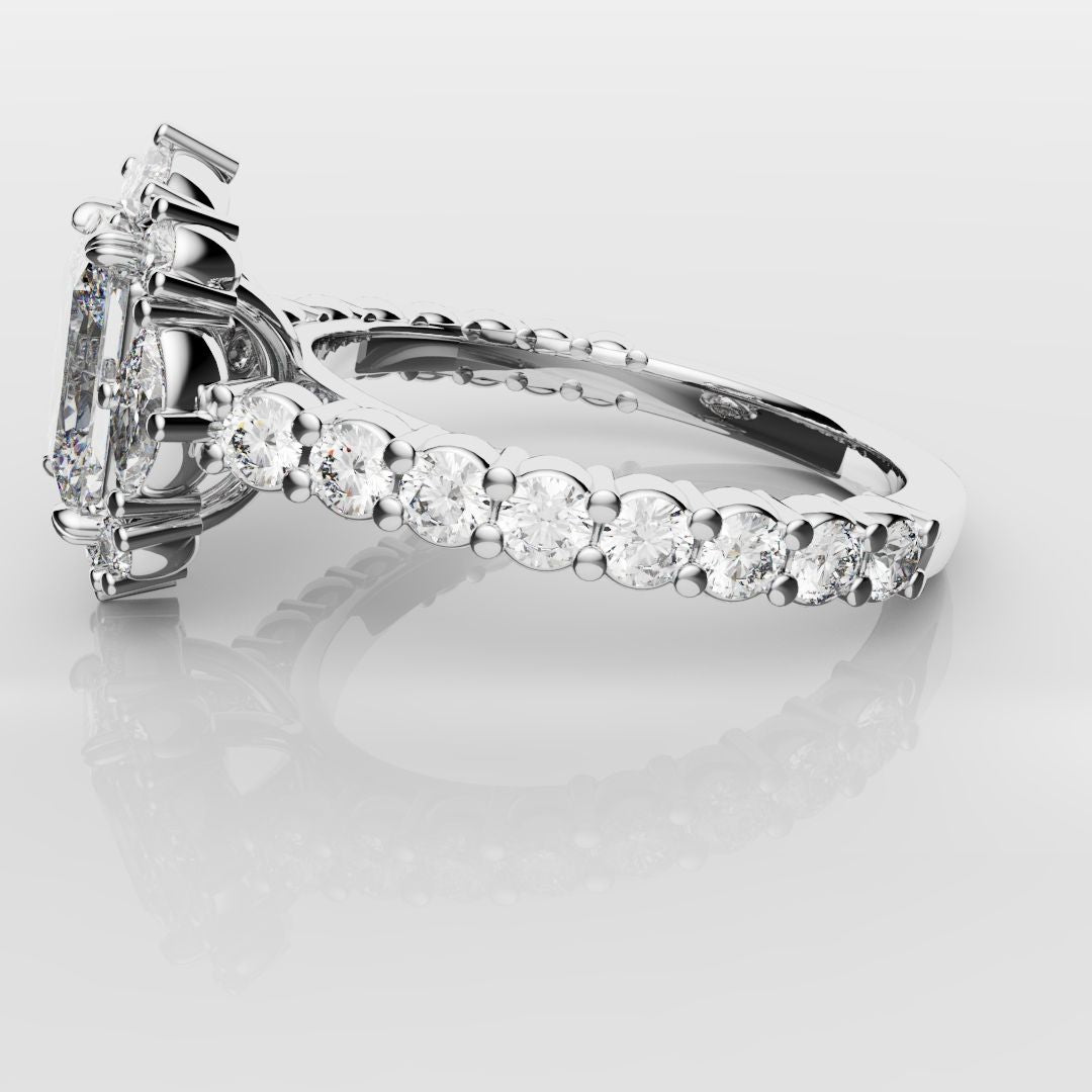 Unique Radiant Cut Diamond Engagement Ring with Marquise Halo