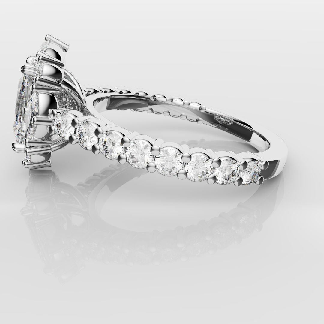Unique Radiant Cut Diamond Engagement Ring with Marquise Halo