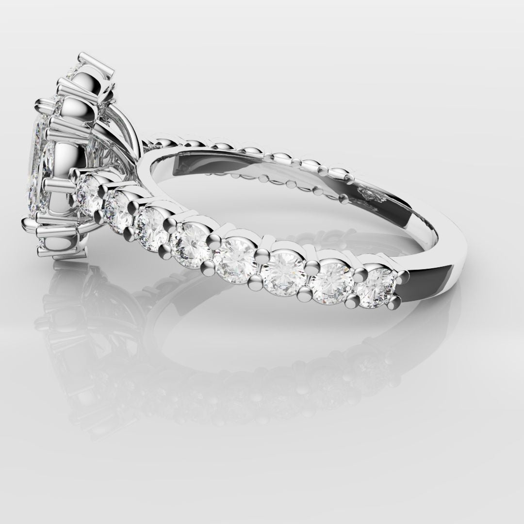 Unique Radiant Cut Diamond Engagement Ring with Marquise Halo